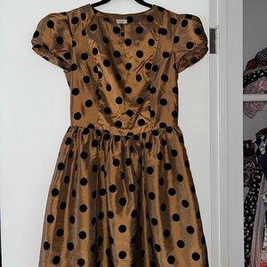 Gold skater dress w/ black polka dots